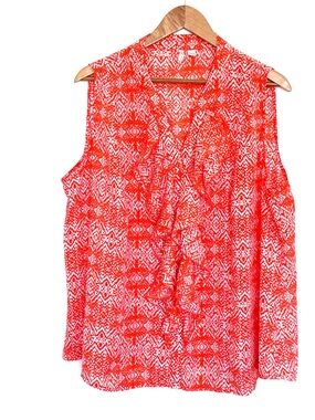 Cato Plus Shirt Women’s Size 22/24W Geometric Button Up Sleeveless Ruffle Top